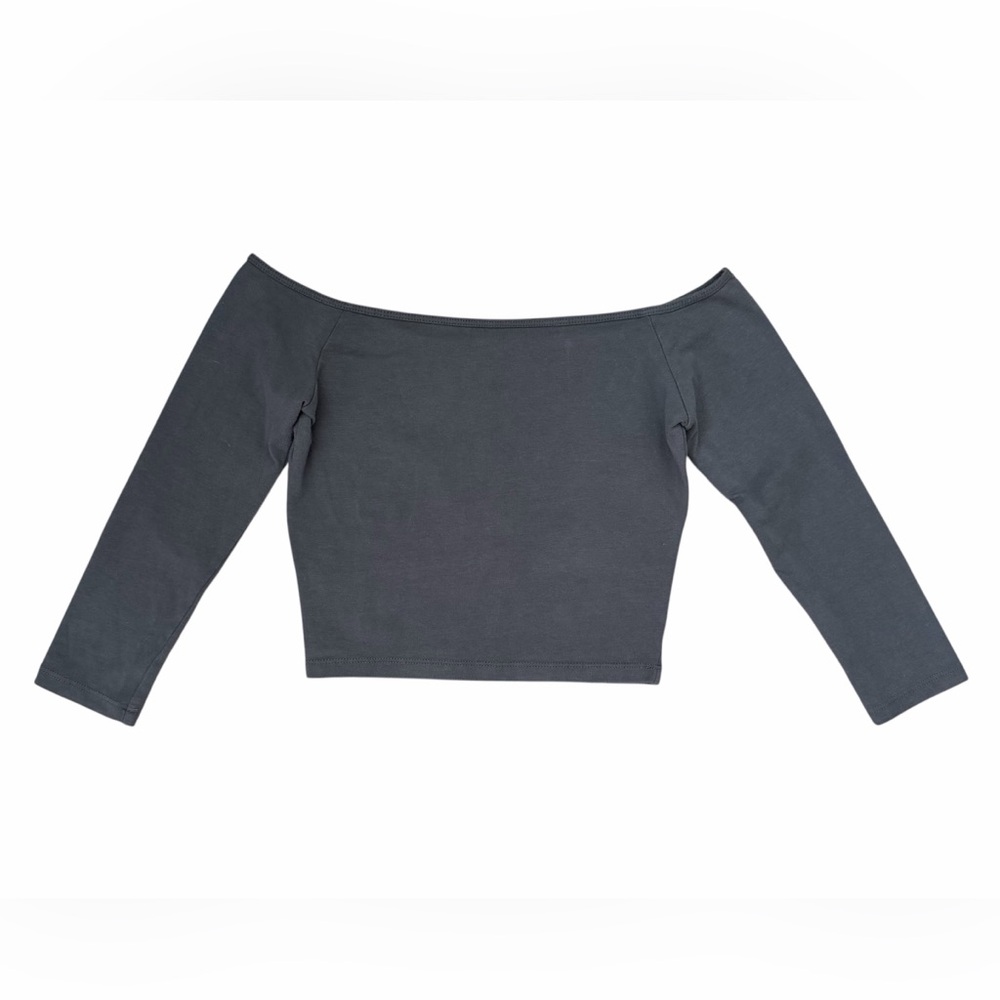 Hollister Off Shoulder Crop Top XS Three-Quarter Length Sleeve Dark Gray Fitted